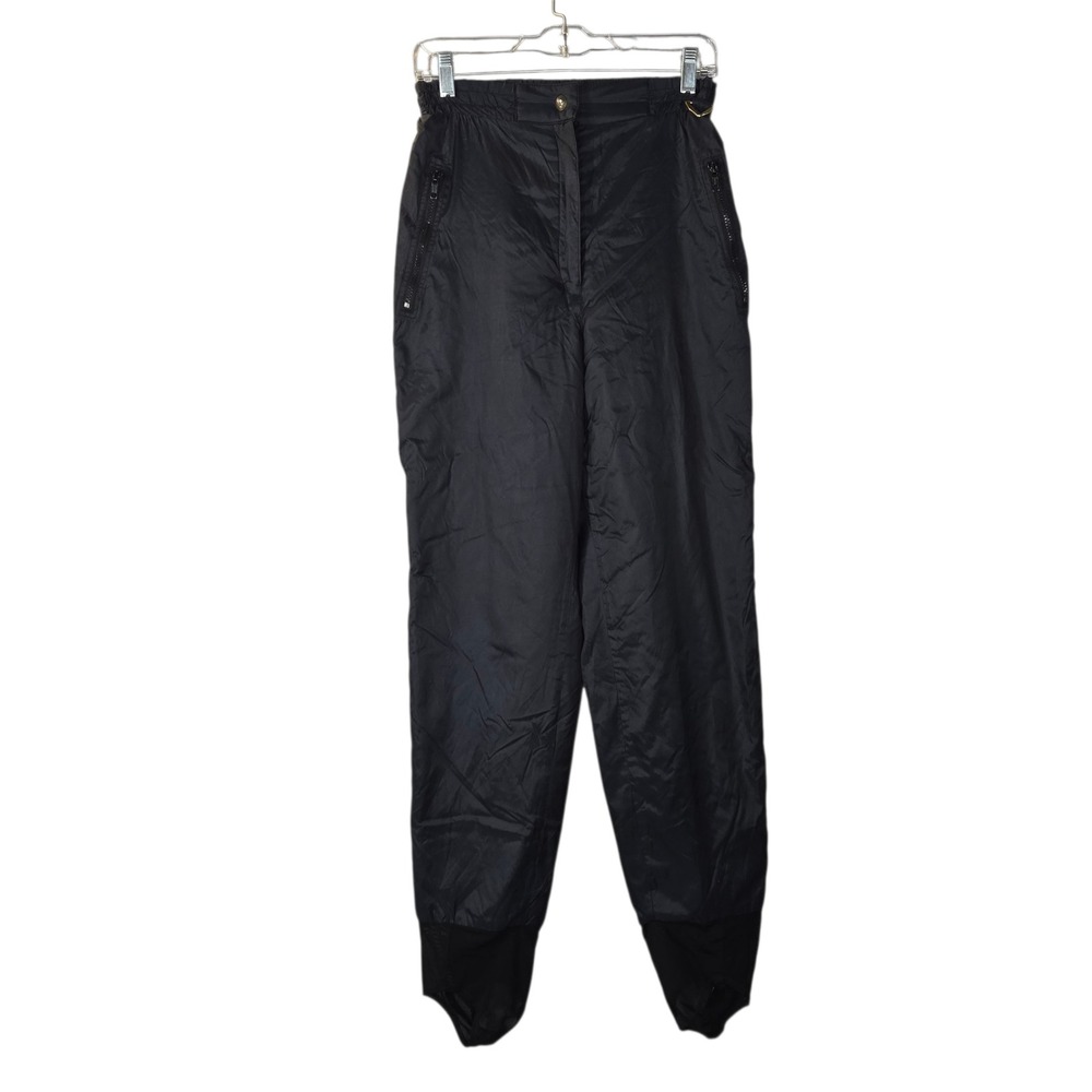 Vintage Nylon Microfibre Ski Pants Womens 24 Black Stirrup Snowboarding Gorpcore